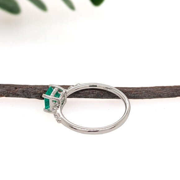 Ethiopian Emerald Ring in Solid 14K White Gold with Natural Diamond Accents - Picture 7 of 7